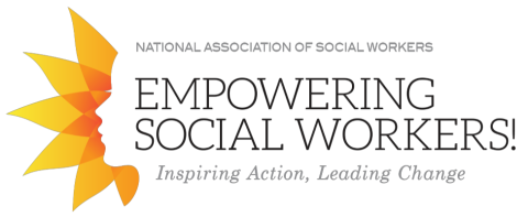 Social Work Month Logo 2024 Empowering Social Workers with a profile of a face with a sun.