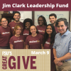 Picture of Jim Clark standing with Student Resilience Ambassadors with the words Jim Clark Leadership Fund and FSU's Great Give logo