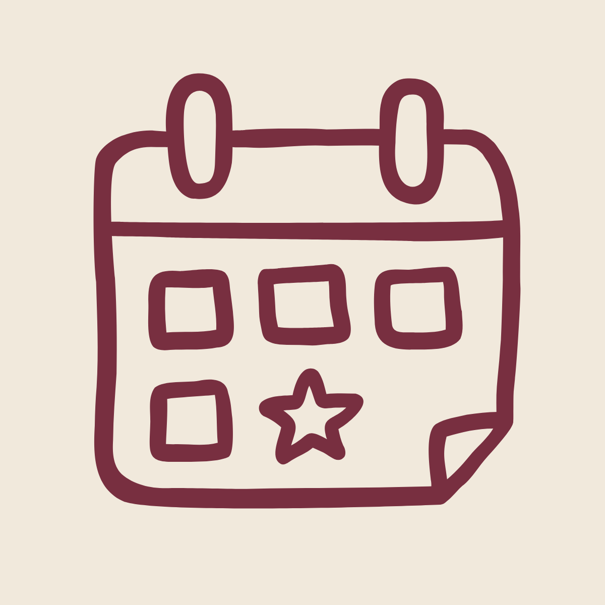 "Outline graphic of a calendar with a star on a date"