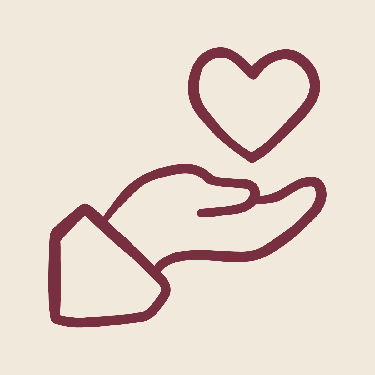 "Outline graphic of a hand cradling a heart"