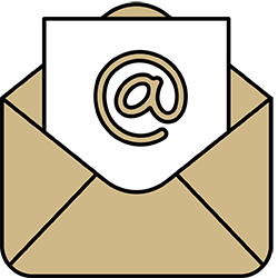 "Gold envelope with letter with the at symbol on it"