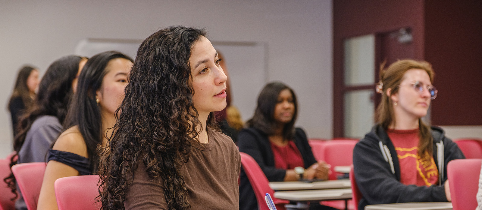 "Students sitting in a College of Social Work classroom"