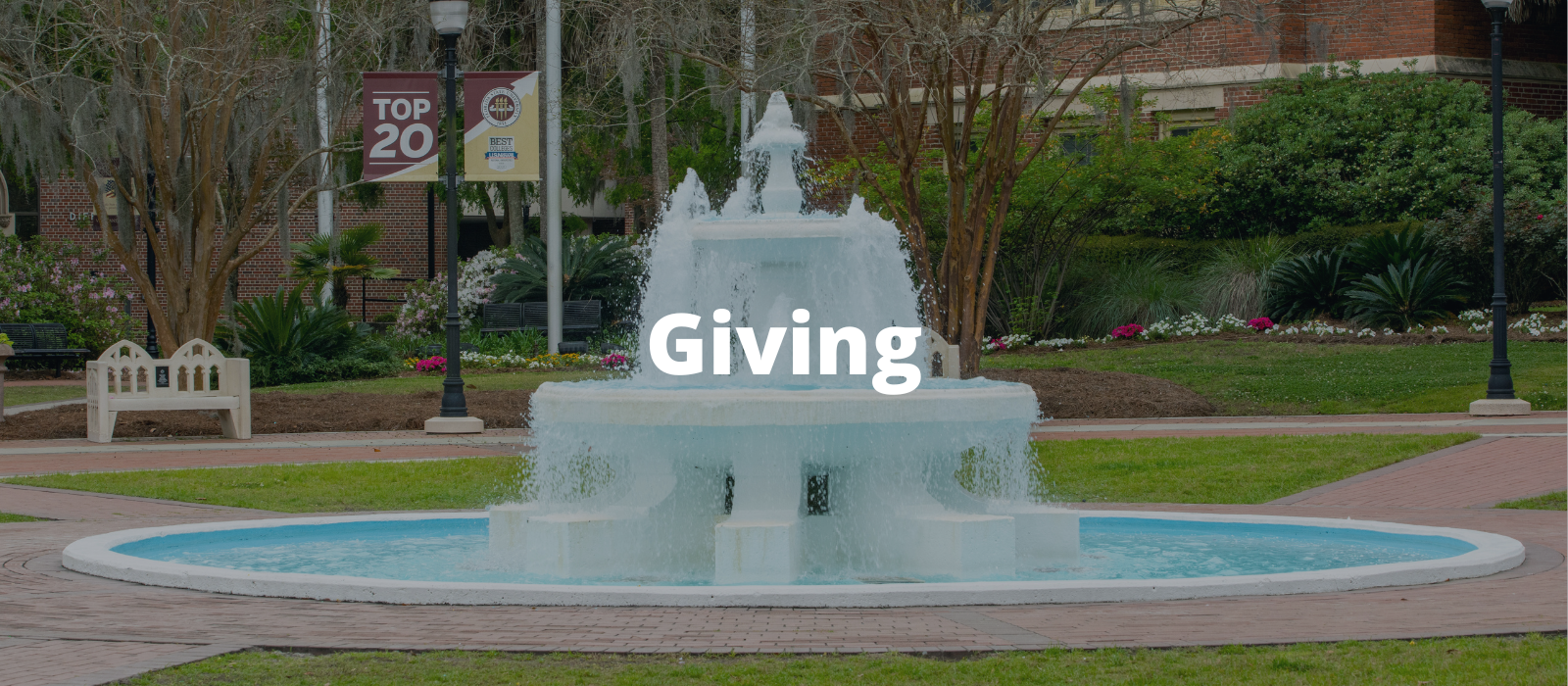 "Web banner with text that says 'Giving' over an image of Westcott Fountain;