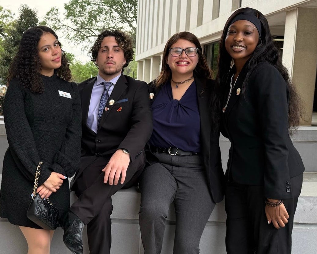 "Tierra (far right) with Florida Youth SHINE peers Alexia Nechayev, Isaac Cedeno and Selena Rose at the Florida Capitol."