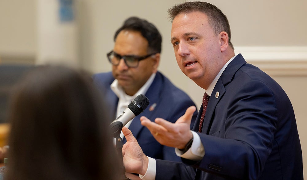"Associate Vice President and Chief Information Officer Jonathan Fozard discussed how FSU values data security and strategy during the inaugural AI Day in the Capital. (Matthew McConnell/Florida State University)"