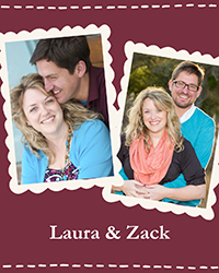 "Side by side photos of Laura and Zack Summerlin as students and a photo of them together from 2026."