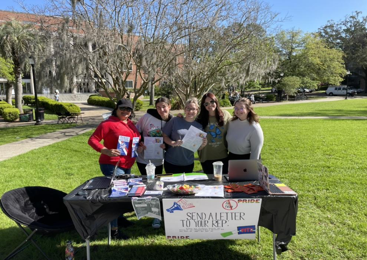 "BSW Students Sabrina Maldonado, Ava Guarnaccia, Paige Dupree, Lili Vangilder, Annie Johansson tabling on Landis Green"