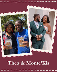 "Side by side pictures of Thea and Monte'Kis Jones on the day they met and on their wedding day."