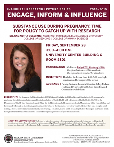 Lecture Series Flyer for a Presentation by Samantha Godlfarb