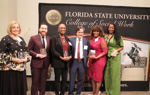 Left to right: Pat Lager, Andrew Richey, Earline Wesley Davis, Dean Jim Clark, Terriyln Rivers-Cannon, Tonja Matthews (Barbara White's daughter)