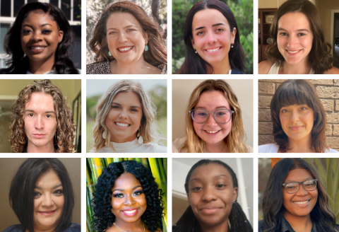 Social Work Student Leader photos including Wayn'nyria Johnson, Becca Horn, Ely Martinez-Cancino, Camdyn Dyer, Allison Bloski, Danni Hickey, Jayci Qassis, Annie Johannson, Gabrielle Welch, Sabrina Maldonado, Brittany Mackey, and Samiyah Wilson