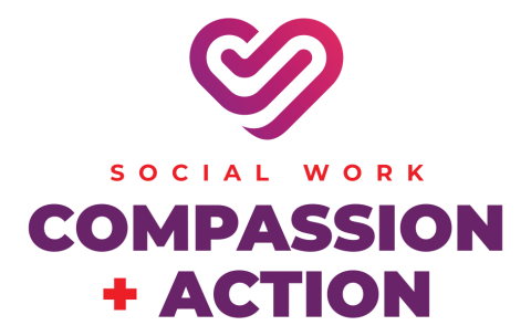 Social Work Month 2025 Theme of Compassion and Action with a grapic of a pink heart