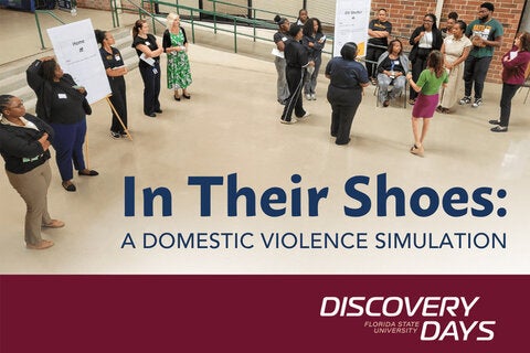 Members of the Florida Institute for Child Welfare demonstrating the "In Their Shoes" simulation at Florida A&M University in 2026.