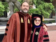 Dr. Stephen Tripodi and Doctoral Graduate Dr. Jessica Bagneris in full graduation regalia