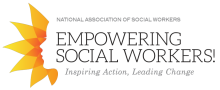 Social Work Month Logo 2024 Empowering Social Workers with a profile of a face with a sun.