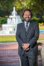 David Springer standing in front of Westcott fountain.