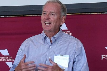 Alumnus Pat Garvey speaking at the 2025 Alumni Breakfast during FSU's Homecoming