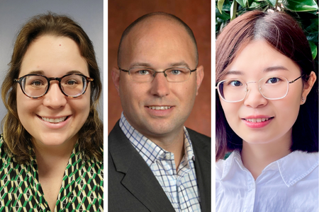 Headshot photos of doctoral students Sonnie Mayewski and Zhe Yang and faculty member Michael Killian