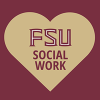 Florida State University logo with the words 'social work' surrounded by a heart shape.