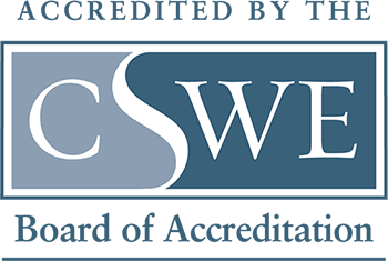 ""Logo for Council on Social Work Education indicating that the College of Social Work is accredited by the CSWE Board of Accreditation.""