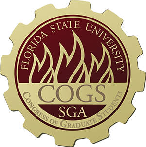 "Student Government Association Congress of Graduate Students logo in the shape of a mechanical gear."