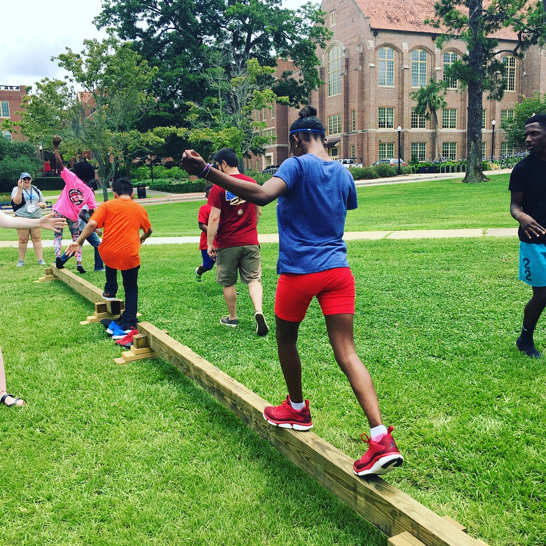 Campers on the obstacle course