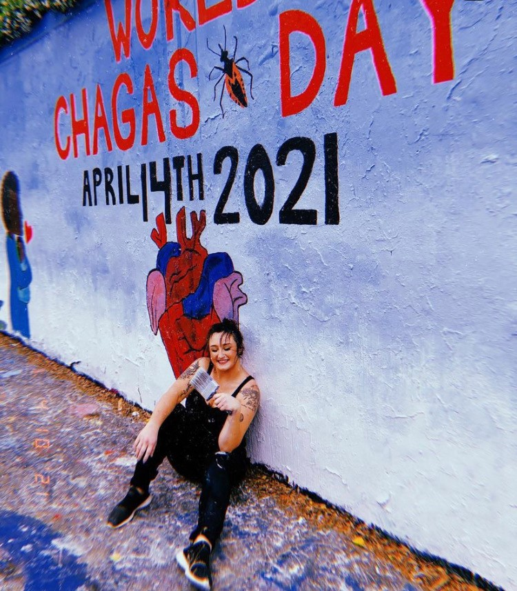 "Ariana working on the World Chagas Day Mural"