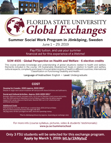 Global Exchange Flyer for Summer Social Work Program in Jönköping, Sweden