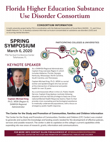 Florida Higher Education Substance Use Disorder Consortium Spring Symposium March 6, 2020 Flyer