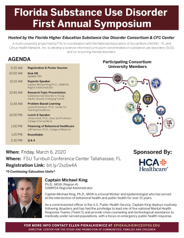 Florida Higher Education Substance Use Disorder Consortium Spring Symposium March 6, 2020 Flyer
