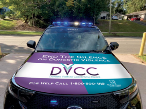 Law Enforcement Vehicle Wrapped in Domestic Violence Coordinating Council 