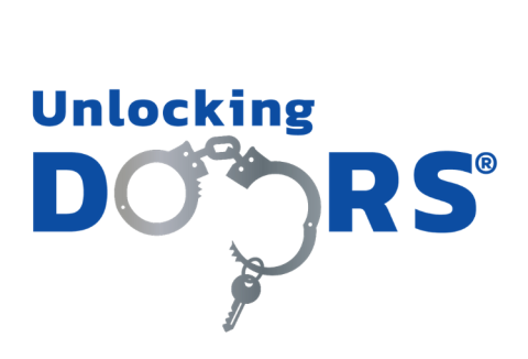 Unlocking Doors, Inc. Logo including unlocked handcuffs
