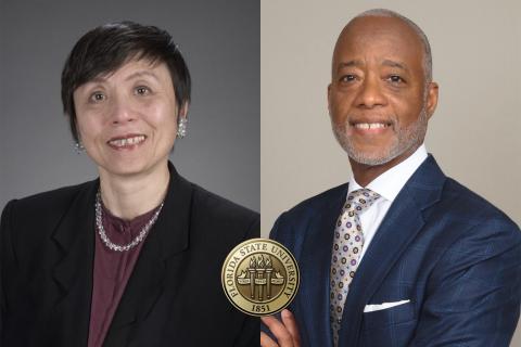 Dr. Amy Ai and Dr. Norman Anderson with an image of the Florida State University seal