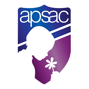 Graphic of American Professional Society on the Abuse of Children logo in the shape of shield with the silhouette of a child smelling a flower