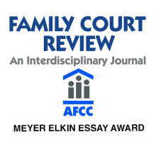 Logo for the Association of Family and Conciliation Courts with text reading Family Court Review: An Interdisciplinary Journal and the Meyer Elkin Essay Award