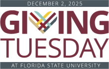 December 2, 2025 Giving Tuesday at Florida State University with the V in the word Giving in the shape of a heart.