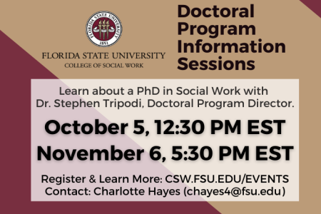 Flyer for Doctoral Information Sessions for the Fall 2023 semester. 