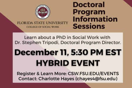 Graphic flyer for a Doctoral Information Session on December 11 at 5:30 pm.