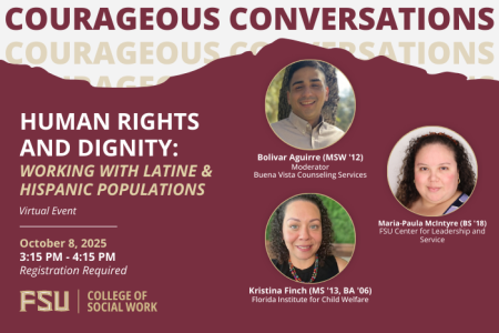 Human Rights and Dignity: Working with Latine and Hispanic Populations on October 8 at 3:15 pm with speakers Kristina Finch and Maria-Paula McIntyre along with Moderator Bolivar Aguirre