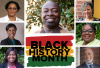 Black History Month graphic with photos of College of Social Work faculty Norman Anderson, Katrina Boone, Carol Edwards, Shalay Jackson, Jessica Pryce and La Tonya Noël