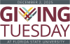 December 2, 2025 Giving Tuesday at Florida State University with the V in the word Giving in the shape of a heart.
